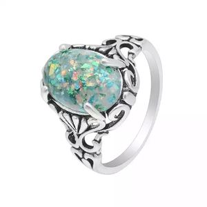 New Turquoise Fire Opal Ring .925 Sterling Silver